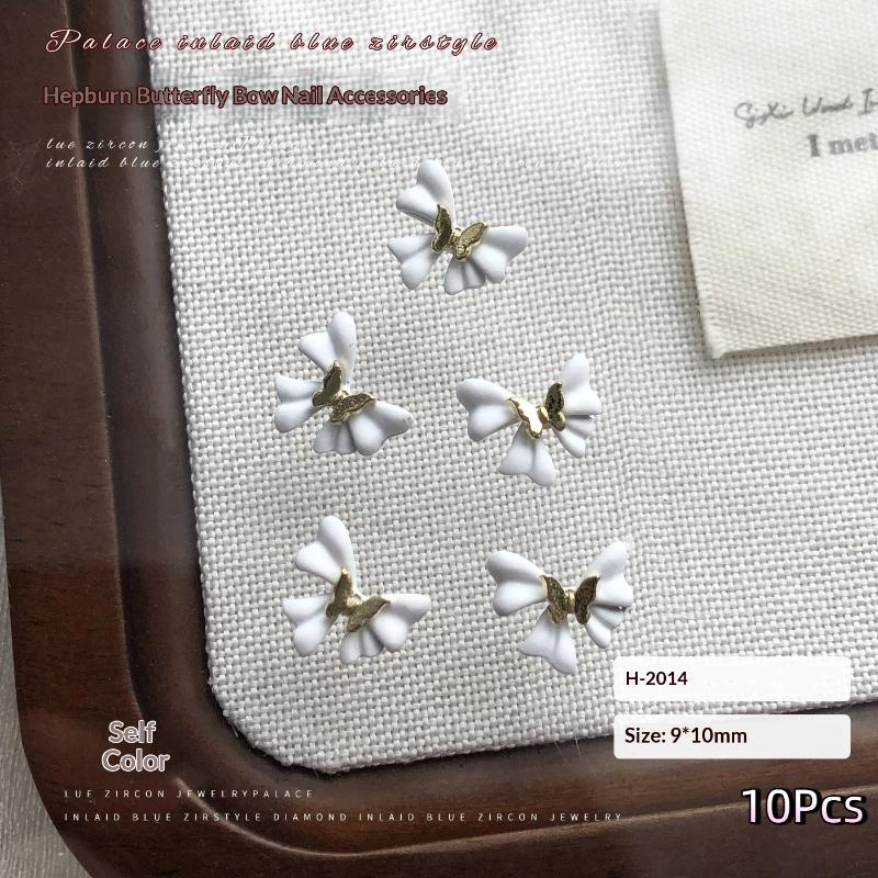 10Pcs Bowknot Nail Charms Metal Wine Red Black White Nail Rhinestone High Quality Stereoscopic Nail Decoration