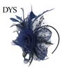 Pillbox Hat Imitation Pearls Decor Sweet Fascinator with Headband Faux Bridal Headwear Feather Flower Mesh Shape Party Headgear Photograph Props