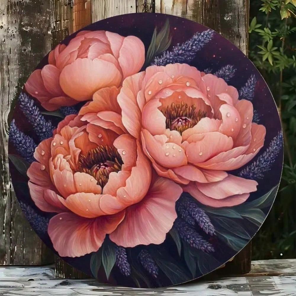 1PC Retro Peony Flower Iron Wall Art Decor, Metal Tin Sign For Kitchen Home Christmas Halloween Gift