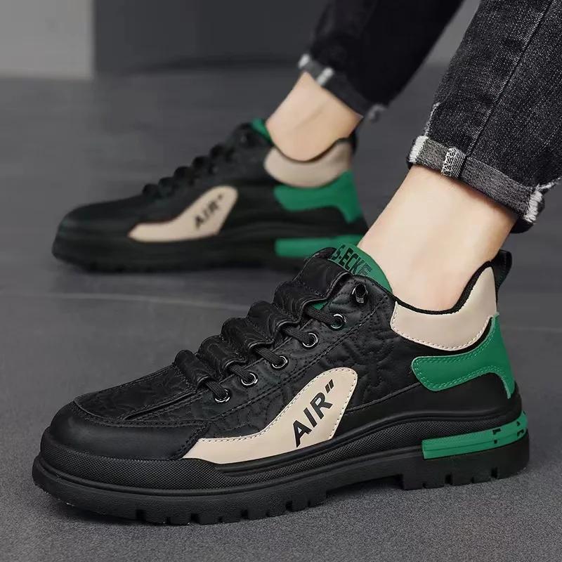 Fashion Thick Bottom Non-slip Male Footwear 2025 New Leather Casual Shoes Korean Breathable Work Shoes Trend Tenis Masculino Plate Shoes