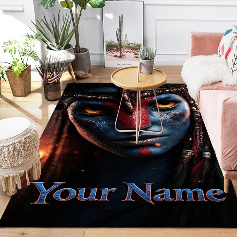 Custom 1Pc Avatar Style Blue Portrait Flannel Personalized Rug Non Slip Floor Mat Soft Carpet for Living Bedroom Office Home Decor Gift