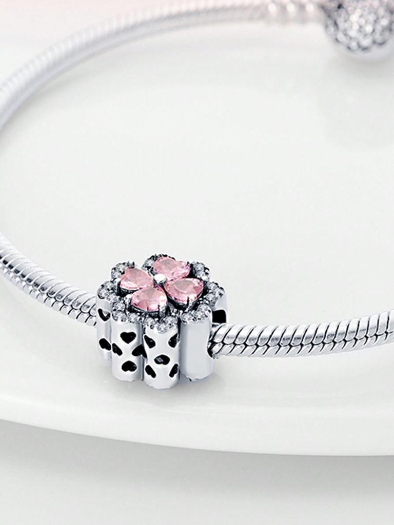 Copper Plated Original Charms Pink Rose Bellflower Beads Fit Bracelet Women'S Jewelry Gift