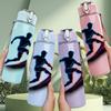 1PC Soccer Player Silhouette Print 750ml Color Plastic Sports Water Bottle Leakproof Flip Straw Lid Suitable for Sports Office Home Use