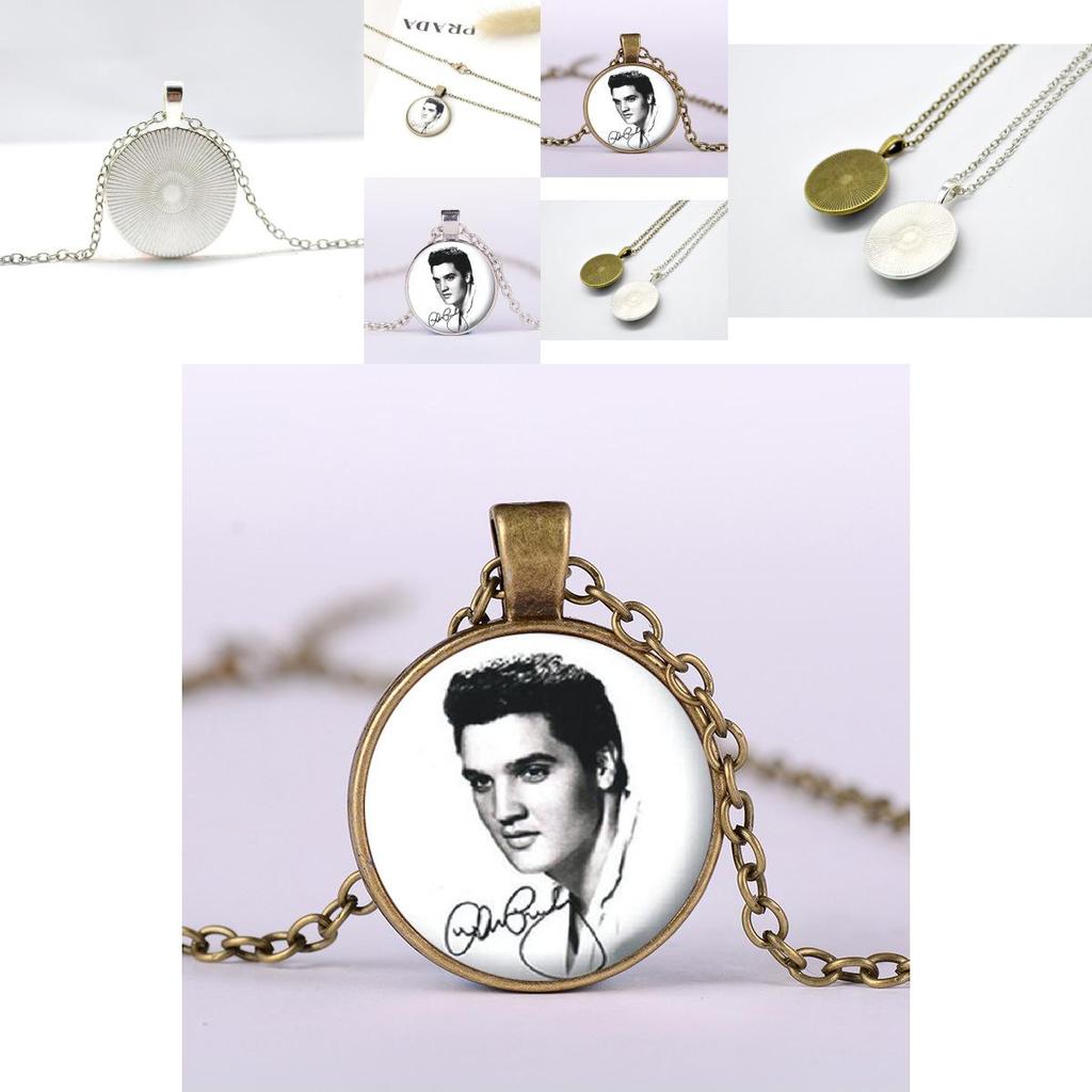 Elvis Portrait Time Gemstone Pendant Necklace Retro Glass Pendant Sweater Chain