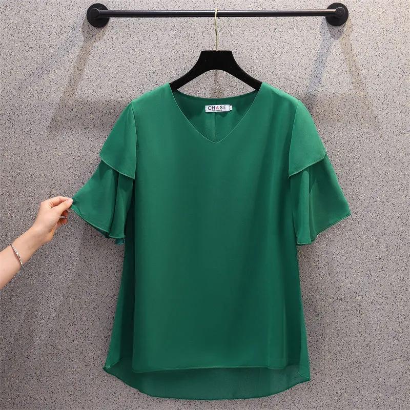 T-shirt Women Versatile Summer Casual Large Size Loose V Neck Pullover Short-sleeved Tops
