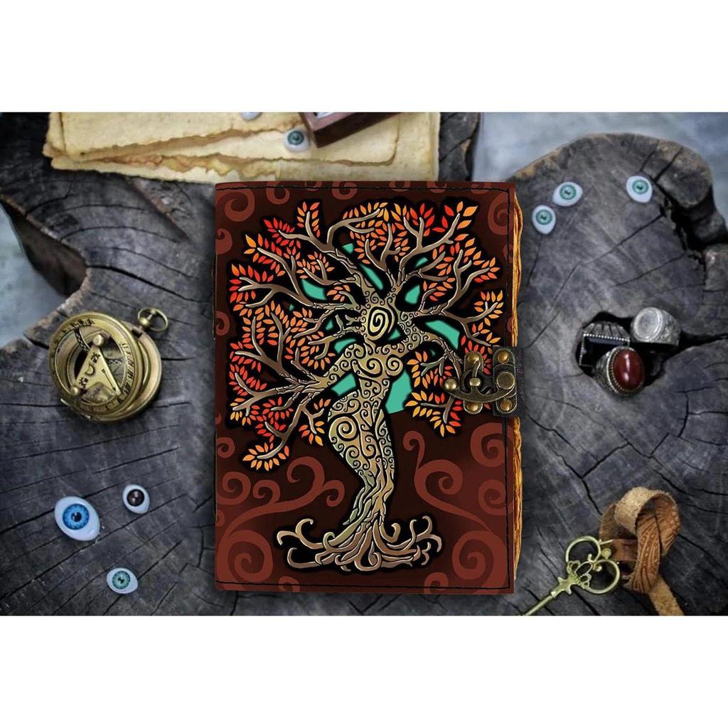 Leather Mother Earth Printed Diary with 200 Unruled Vintage Paper for Office and Personal Use (7X5 Inch)