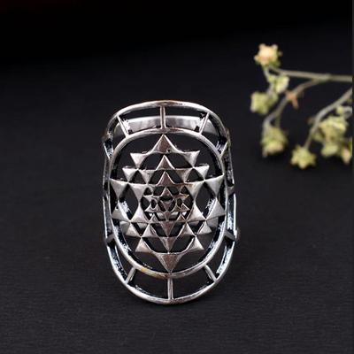 Handgefertigter Silber Arthritis Ring Verstellbar Doppelband Oxidiertes Kreuzmuster Boho Stamesschmuck Geschenk für Frauen & Männer