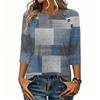Women 34 Sleeve Crew Neck Button Decor Top Geometric Pattern Casual Loose Fit Blouse for Daily Wear Office Travel