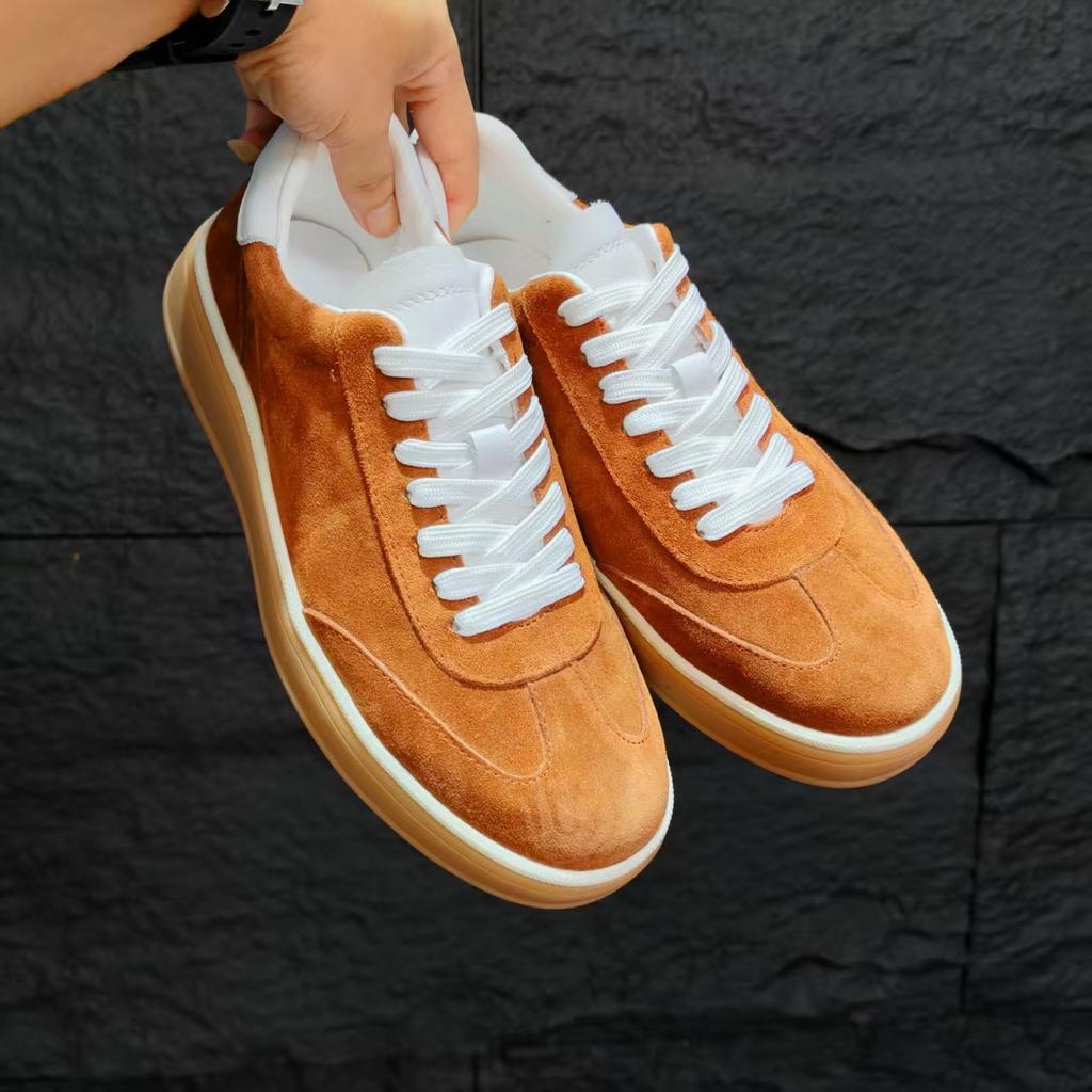 [First Layer Cowhide] New Men's Simple High Mercerized Cow Anti-velvet Leather Shoes Sports and Leisure Board Shoes