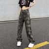 Amerikanische Ins Retro Camouflage Latzhose Herren und Damen Trendige Streetwear Lockere Gerade Jeans