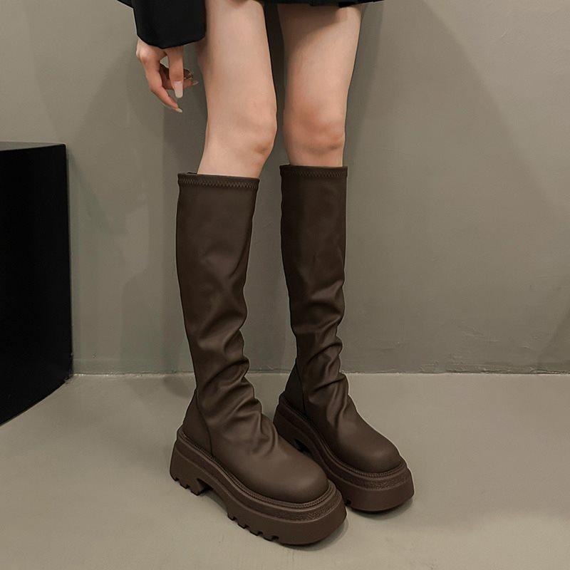 Autumn and Winter Knight Boots Pile High Boots Women's 2025 New Thin Boots Small Thin Thick-soled Long Boots