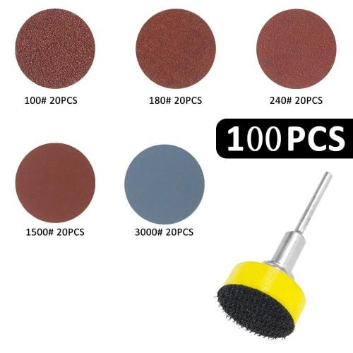 Wolfride 100-Piece 25mm Round Sandpaper, Waterproof, Magic-Type, 100, 180, 240, 1500, 3000mm, for Woodworking, Precision Finishing, Mirror Polishing,