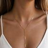 18K Gold Y-Shaped Tassel Cross Necklace for Women - Stainless Steel, Colorfast Clavicle Chain Sweater Accessory