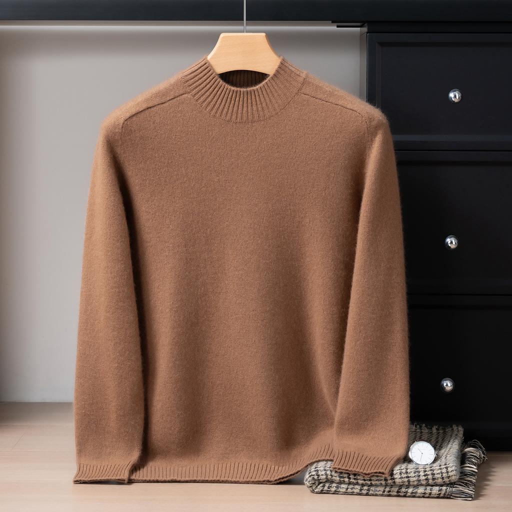 Pure cashmere shirt men's thickened semi-turtleneck saddle shoulder cashmere with knitted sweater men's