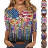 Women Casual V Neck Button Three Quarter Sleeve Top Floral Print Lightweight Loose Fit Blouse for Summer Autumn