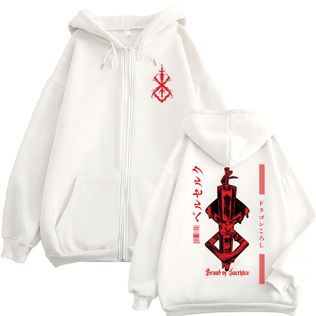 Japonské Anime Berserk Grafická Mikina na Zip Pánská Dámská Harajuku Manga Gotická Cool Mikina Fleece Nadměrná Bundy Streetwear