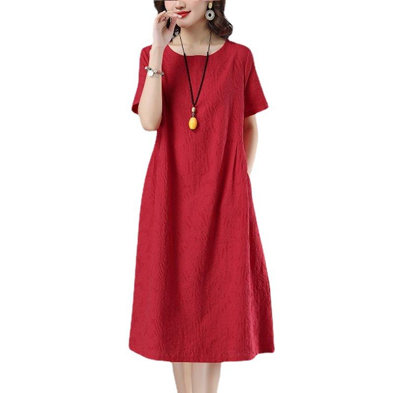 Mom Summer Cotton and Linen Dress 2025 New Middle-aged and Elderly Women's Clothing Showing Thin Foreign Casual Fashion Temperament Skirt