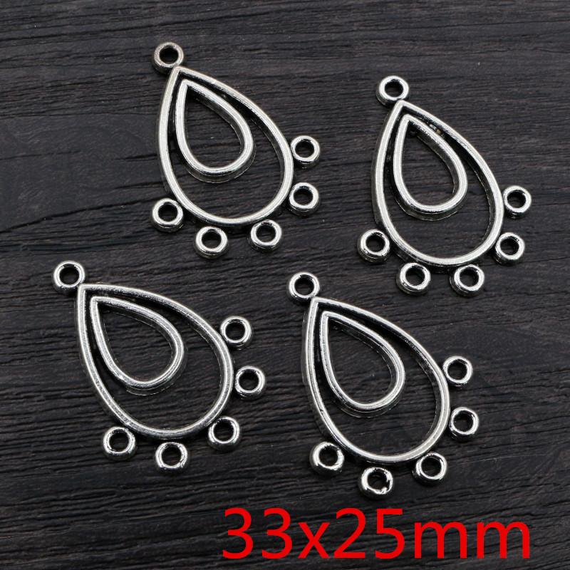 20pcs Antique Silver Plated Vintage Flower Drop Heart Retro Connector Charm Pendant DIY Necklace Jewelry Findings Accessories