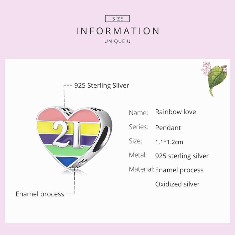 WOSTU 925 Sterling Silver Charm Rainbow Love Lettering 21 Bead Pendant Fit Original Bracelet Necklace For Women Jewelry