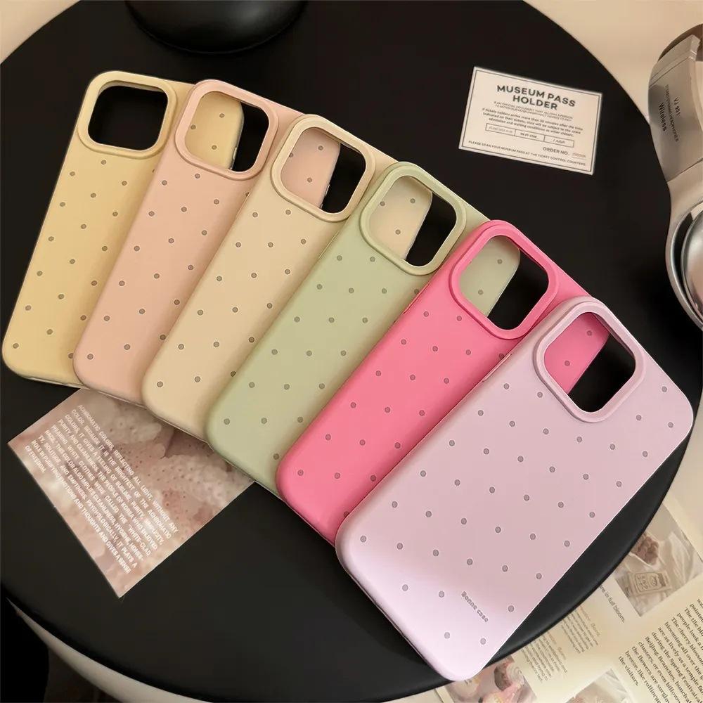 Korean Full Screen Polka Dots Are Suitable for iPhone16/17promax Mobile Phone Case Apple 15 Liquid 13 Skin Feeling 14 Sets
