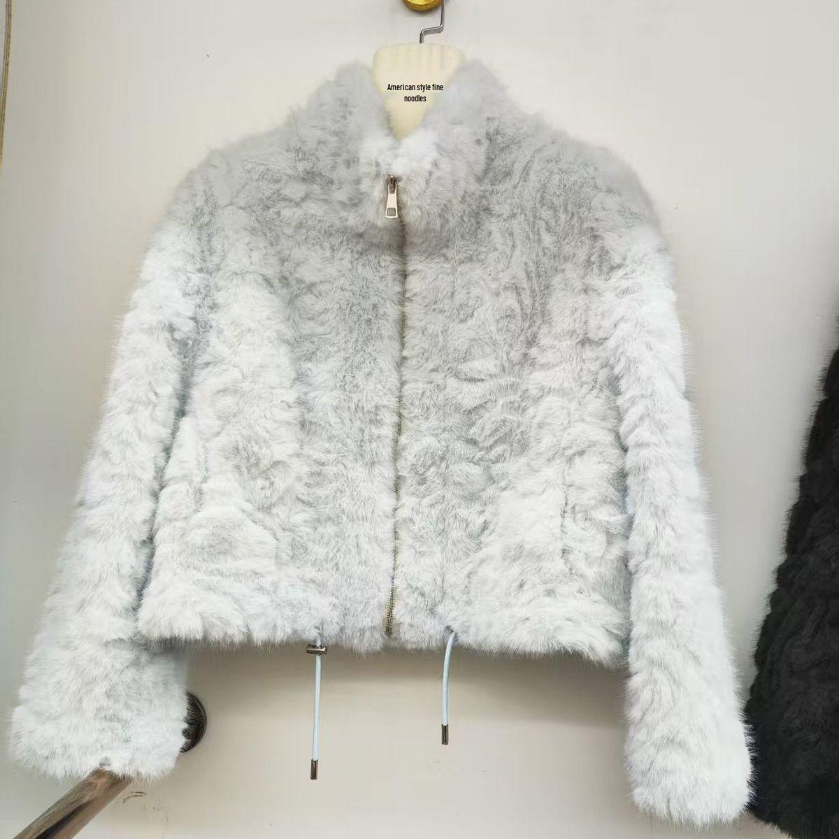 

Autumn/Winter 2025 Women s Stylish Lambswool Short Stand-Up Collar Coat with Integrated Leather and Fur Zipper One Size 90-135 jin світло-синій колір