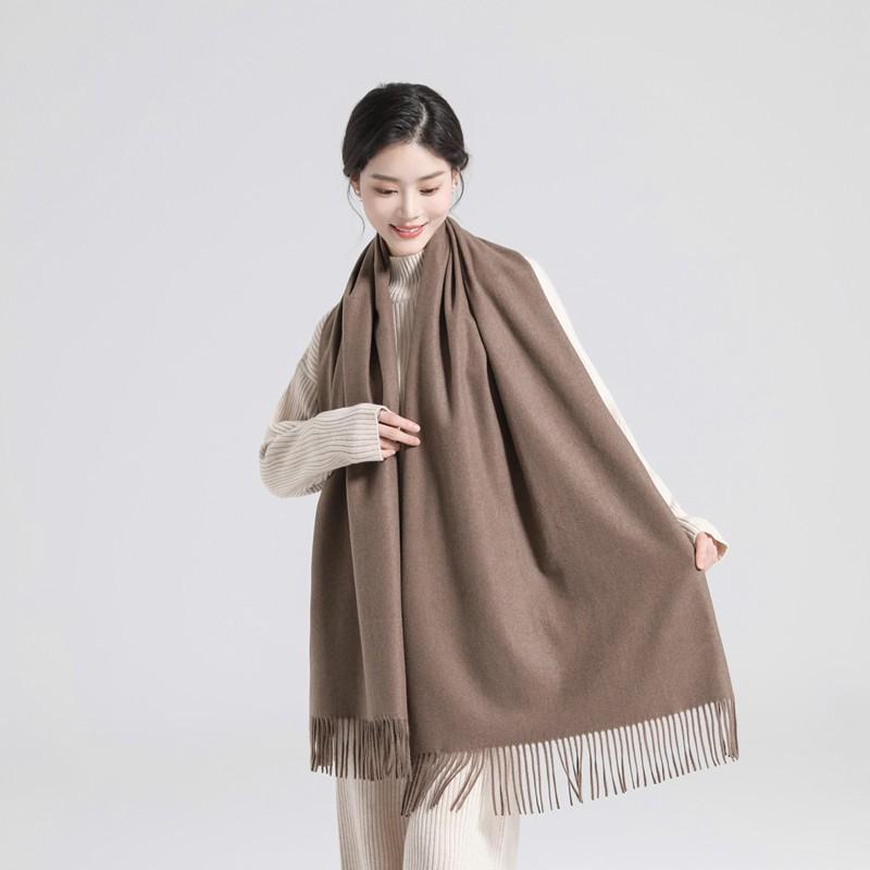 Womens Solid Color Wool Scarf With Fringe Winter Warm Shawl Mens Lightweight Cashmere-Blend Wrap Korean Style