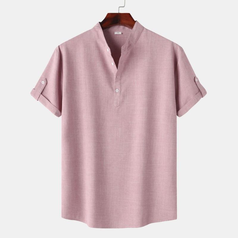 Men's Shirt Spring Autumn Men's Solid Color Standing Collar Short Sleeved Shirt Men's Slim Fit Inch Shirt Men's Clothing