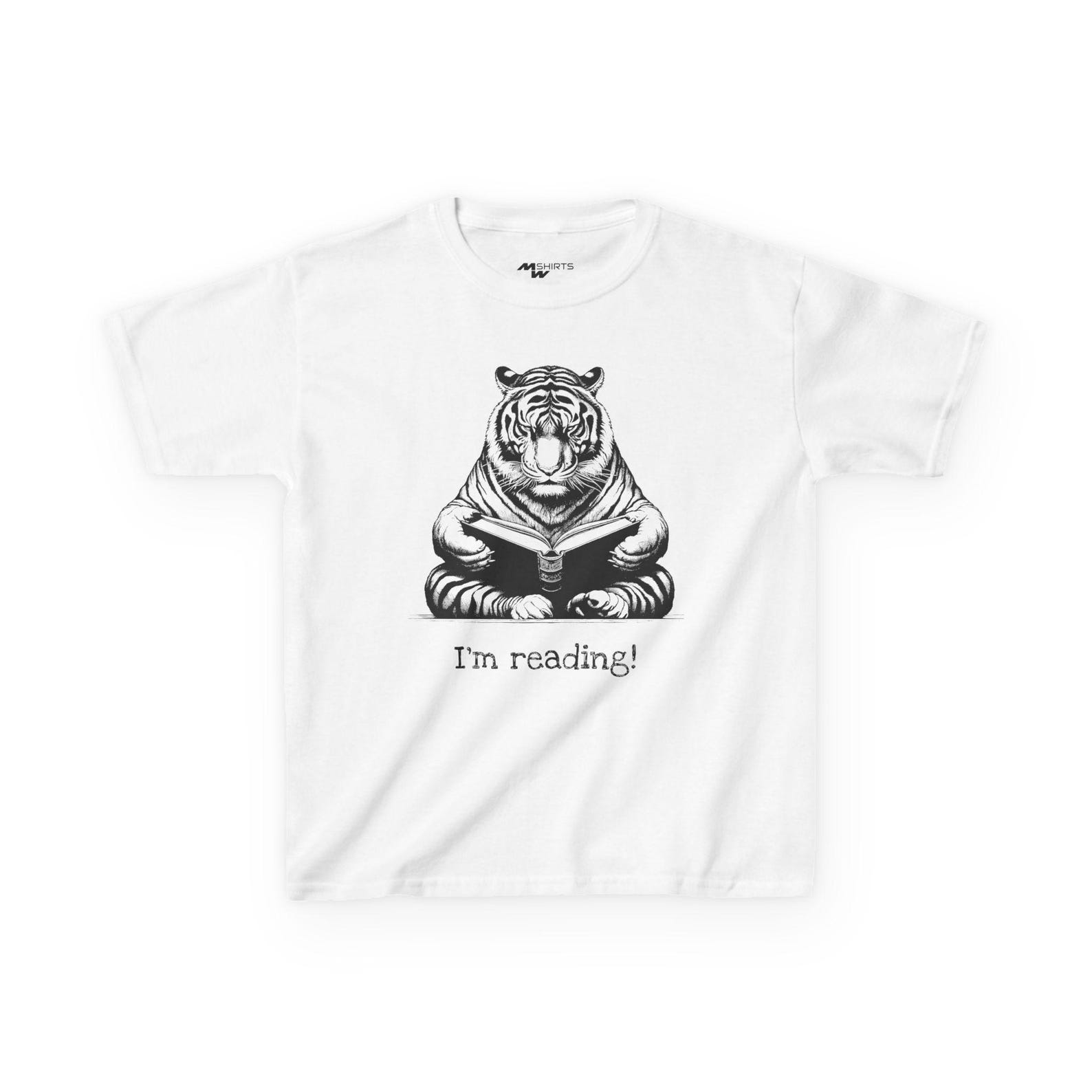 Reading Tiger Kids Tee: Vintage Bookworm Shirt S