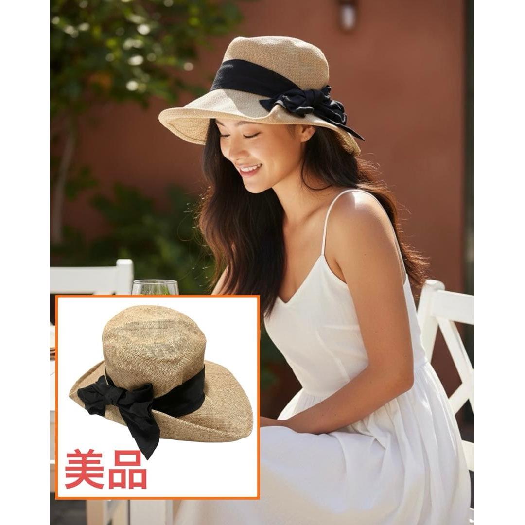 Used Beautiful itemCA4LA Kasira Hat with ribbon Beige Made in Japan Size adjustable