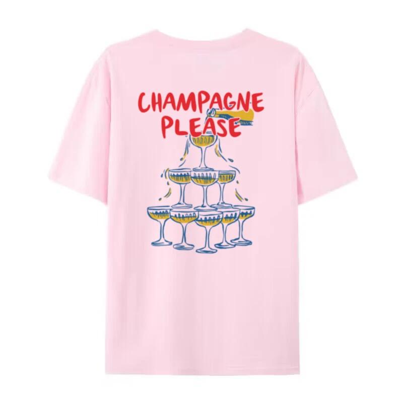Back Print Champagne T Shirt Retro Cute Champagne Lovers TShirts Short Sleeve Bachelorette Party Shirt Summer Womens Clothing