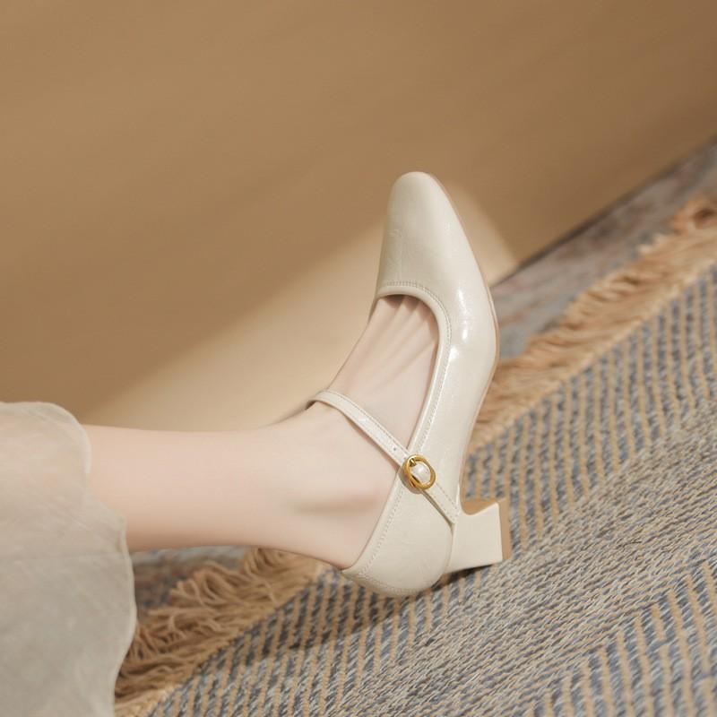 Scarpe col tacco alto da donna Primavera Autunno Nuove Tacco Chunky Esterno Mary Jane Moda Cinturino con Fibbia Lusso Comode Pumps da Festa