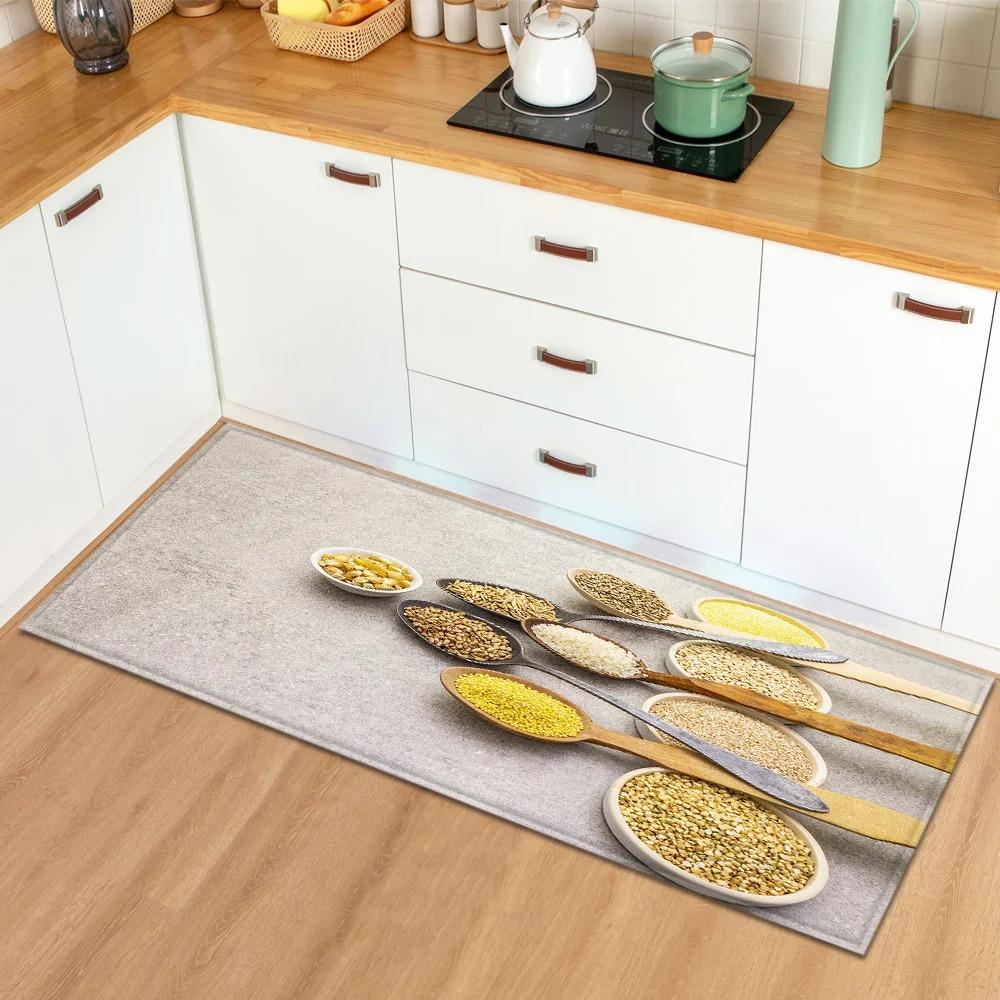 Tappetini per Pavimento Cucina di Casa con Motivo di Ingredienti e Spezie Decorazione Ingresso Tappetini per Pavimento