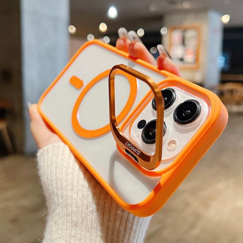 For Magsafe Stand Glass Lens Protector Case For iPhone 16 15 14 13 11 12 Pro Max 16 Plus Luxury Magnetic Shockproof Back Cover