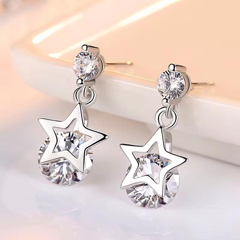 Woman s New Jewelry 925 Sterling Silver High Quality Crystal Zircon Star Drop Earrings