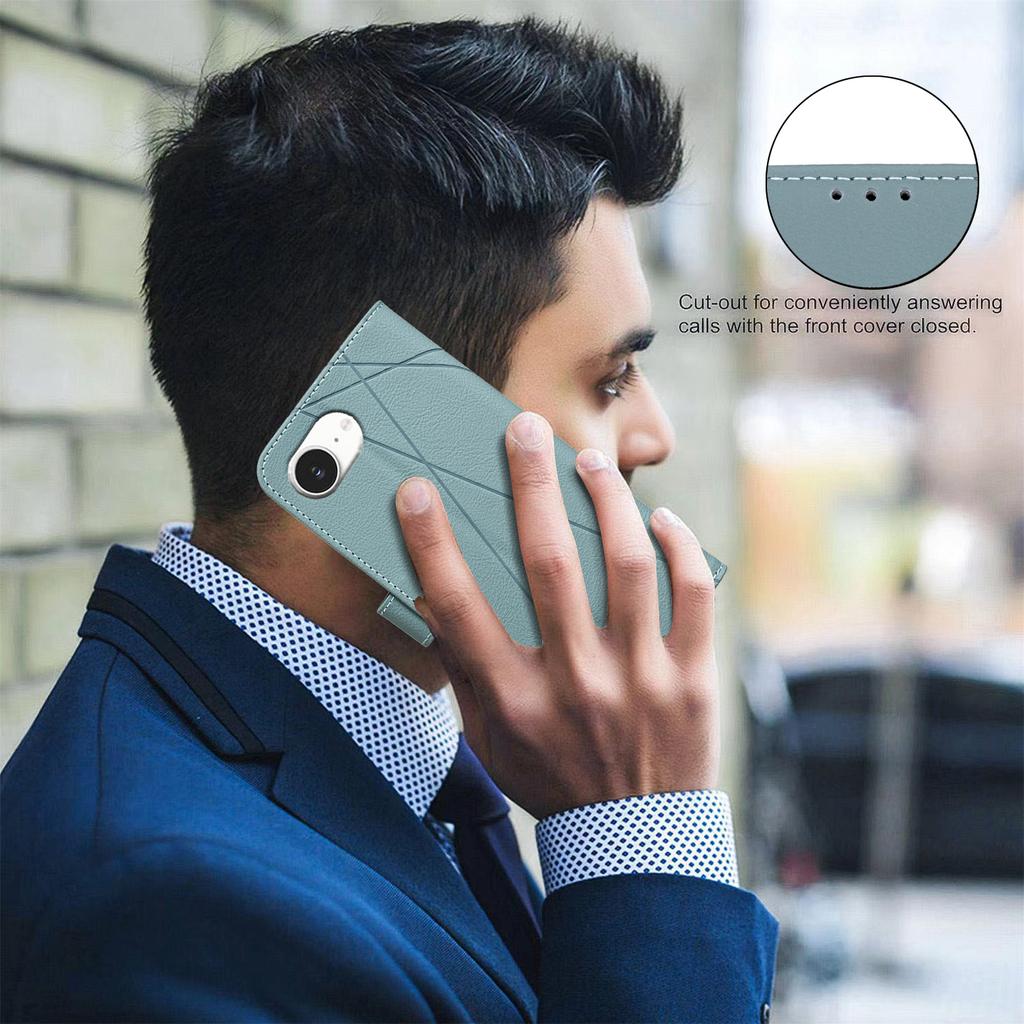 For iPhone 16e Case BINFEN COLOR BF35 Geometry Imprinted Leather Phone Cover RFID Blocking Wallet Stand