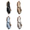 Women Color Block Cotton Linen Two-Piece Outfit Asymmetrical Hem Mock Neck Sleeveless Top Wide-Leg Pants Vacation Lounge Sets