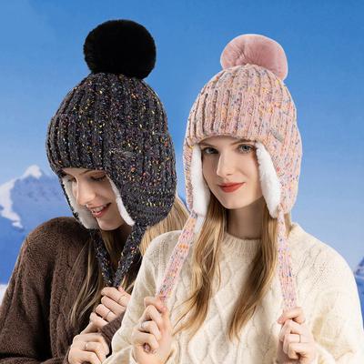 Women with Winter Ear Protection Woolen Hat with Added Velvet for Warmth Scarf Hat