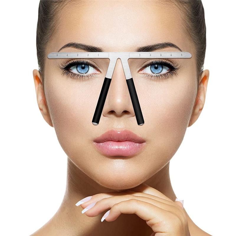 2Piece Eyebrow Ruler 3-Point Positioning Ruler Eyebrow Golden Proportion Caliper Ruler Silver