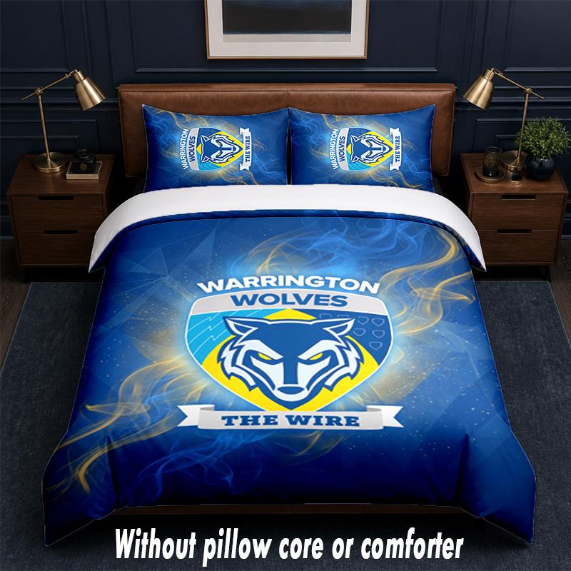 Warrington Wolves Design Bed Bedding Set 1 Duvet Cover + 2 Pillowcases Soft Breathable Household Bed Linens