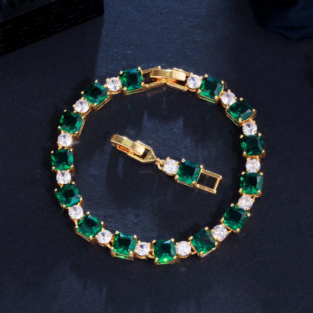 Inlaid Emerald Jewelry Brass Gold Plated Zircon Bracelet Birthday Gift