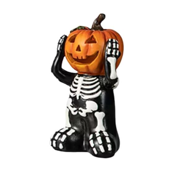Halloween Decoration Skeleton Pumpkin Shape Statues Resin Gothic Decor Home Party Festival Skull Figurine
