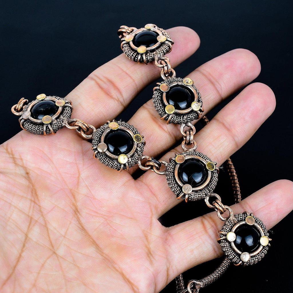 Black Onyx Necklace, 999 Copper Wire Wrapped Adjustable Chain Necklace. Gift For Women Handmade Necklace Gemstone Jewelry