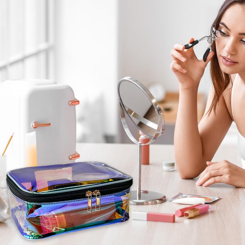 Wholesale Holographic Blue Waterproof Makeup Bags Fashion Printed Cosmetic Gift Zippered Toiletry Storage Pouch for Daily Use