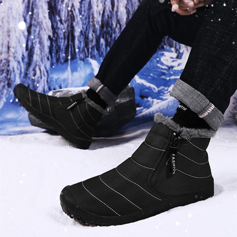 Men Winter Plus Velvet Snow Boots Casual Zipper Warm Outdoor Cotton Shoes Large Middle Top Thick Anti Slip Hiking Shoe 39-46