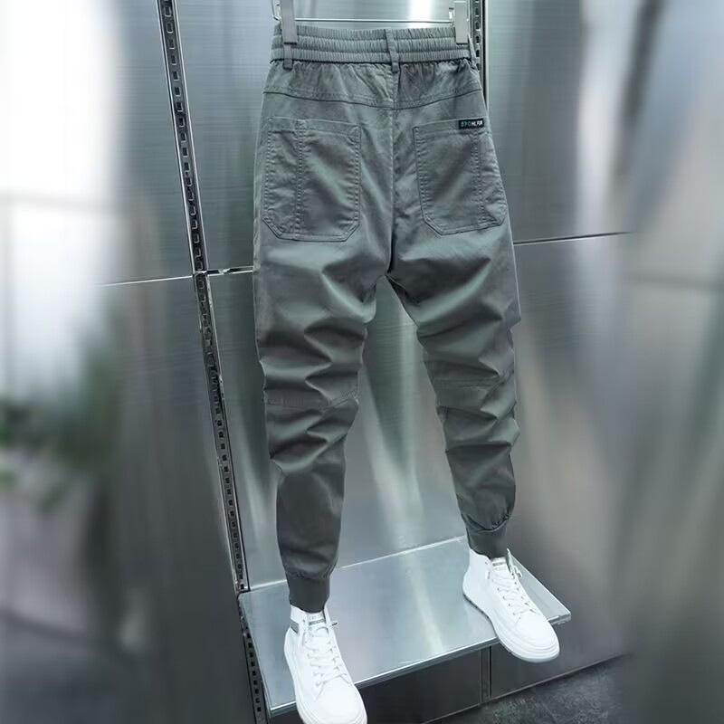 Men's Casual Slim-Fit Harem Pants: Internet Celebrity Style, Six Pockets, Solid Color, Elastic Cuffs. Perfect for Spring and Autumn.