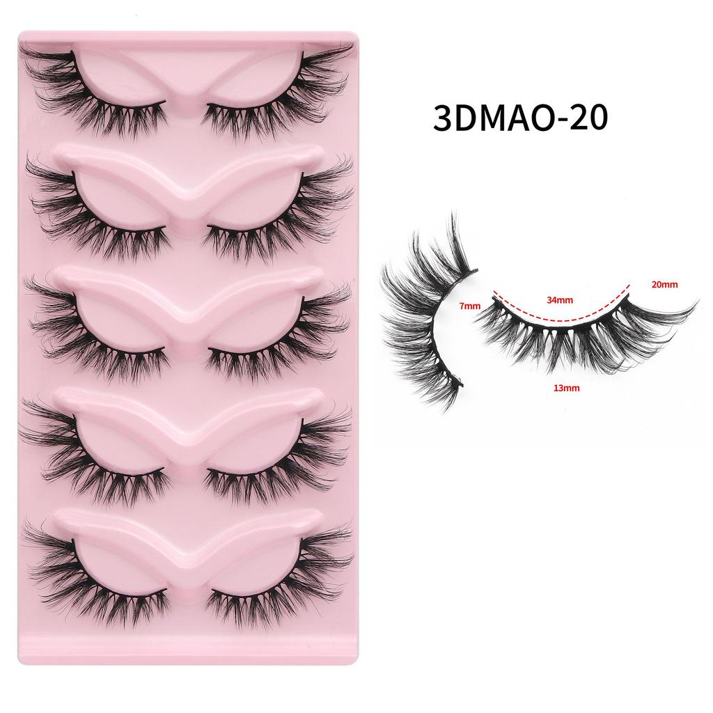 3D Cat Eye False Eyelashes - Dense Tail Lengthening Style, Pack of 5 Pairs