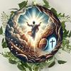 Jesus Cross Iron Wall Art Round Metal Decor for Home Restaurant Cafe