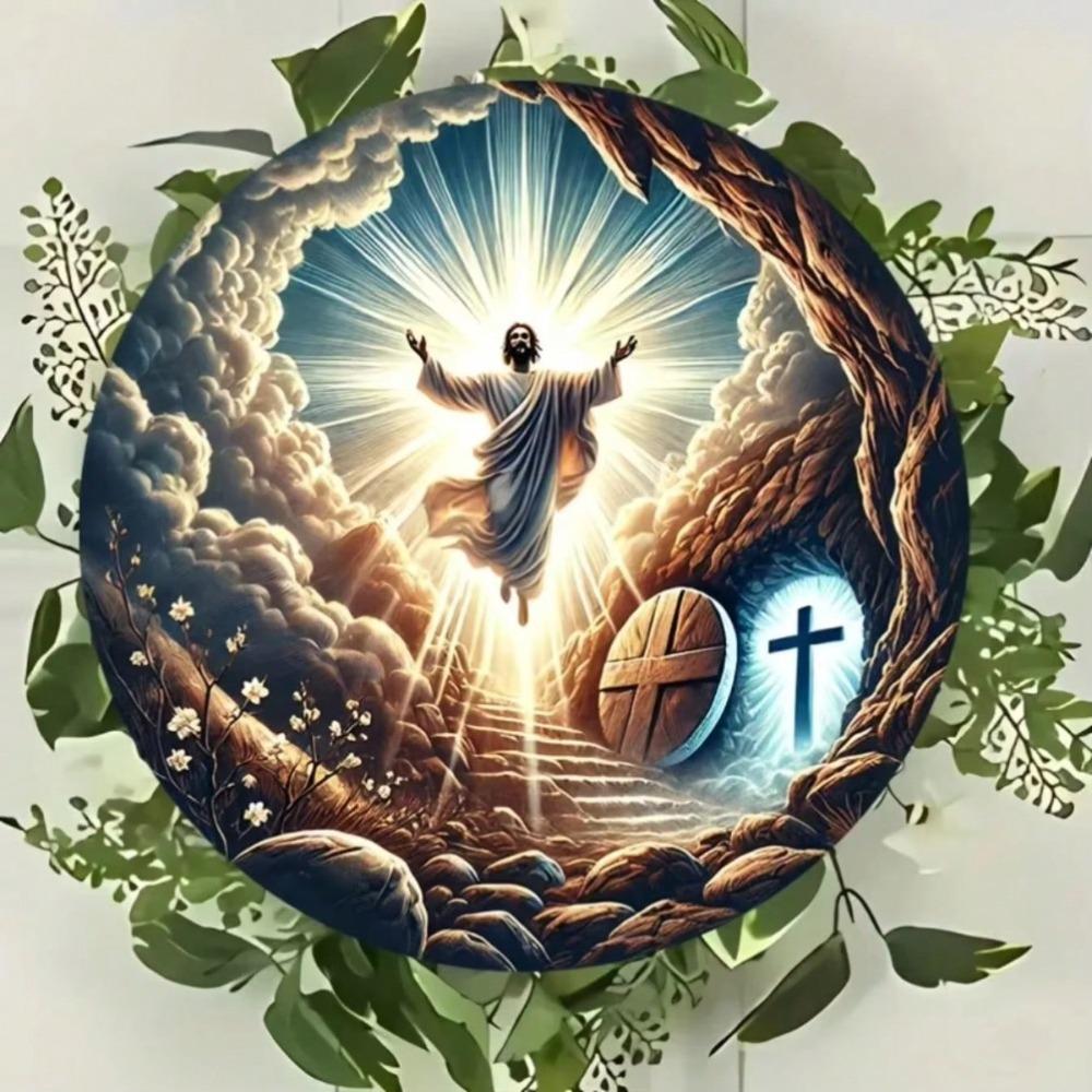 Jesus Cross Iron Wall Art Round Metal Decor for Home Restaurant Cafe