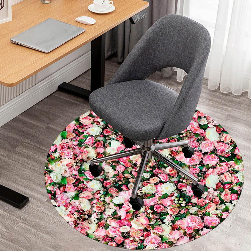 1pc Floral Wall Rose Garden Round Chair mat Area Rug - Non-Slip, Floor Mat for Office, Bedroom, home decor Christmas Gift p0811305