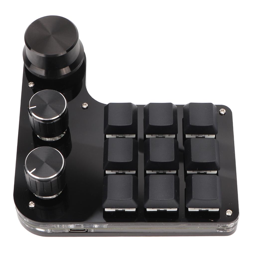 Mini Keypad 9 Keys 3 Knobs RGB Backlit Blue Switch Plug and Play Programmable Keypad for Gaming Office Media